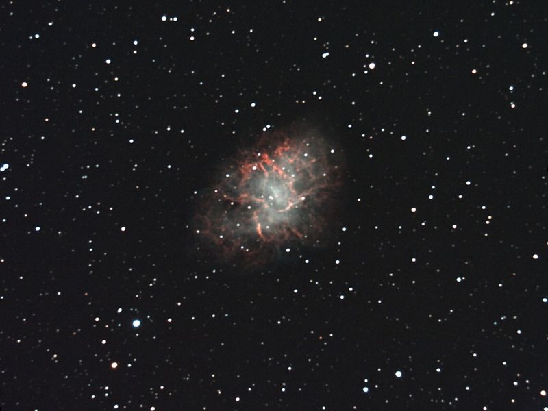 M1 - The Crab Nebula
22 x 5min on a clear but windy night.  Ambient temperature 5C.
Link-words: Messier Nebula