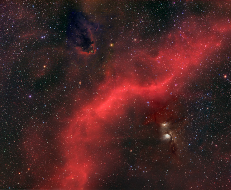 Barnard's loop and friends
Barnard's Loop 2021 + M78 2017 + The Boogeyman Nebula 2022
The whole area was imaged with a Samyang lens and Atik460EX but the detail in the Boogeyman and M78 were not so good, a) Because small and b) being in Bortle 8.
M78 was imaged in Bortle 4
Decided to combine them altogether
Link-words: CarolePope