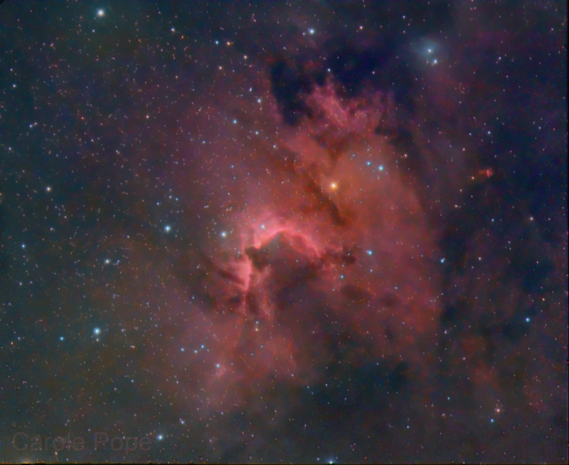 Cone Nebula
Taken back in 2017.
Was never happy with it because it was overwhelmed with stars. 
I now have StarExterminator, and have produced a more reduced star version.  
Link-words: CarolePope