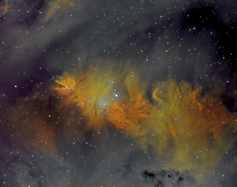 Cone Nebula 
Data from 2020 and 2022
Data from two different years and two different focal lengths.

2020 taken in Swanley Bortle 6 
Atik460EX & WOZS71 HEQ5
Ha 22 x 600
Oii 11 x 300 binned
Sii 11 x 300 binned
Total imaging time 5h 30m

2022 taken in SE London Bortle 8 
Atik460EX and Samyang 135mm @ F2.8
Ha 20 x 600 (3h 20mins)
Oiii 18 x 300 binned 1 hour 25m
Sii 11 x 300 binned 1 hour 35 mins.
Total 6h 20mins

Total combined time, 11hours 50mins
Link-words: CarolePope