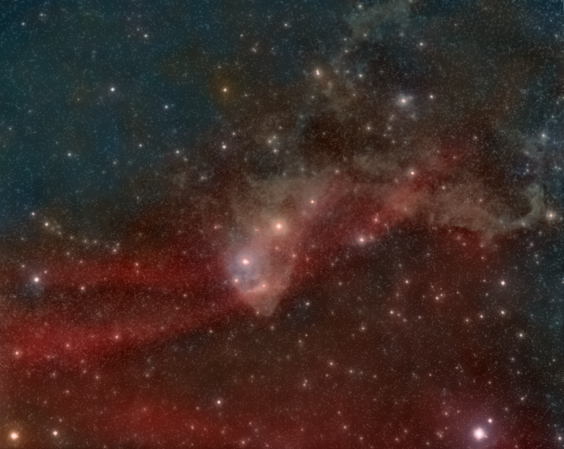 Gecko Nebula 2021 and 2023 Sh2-126
Data from 2021 (Bortle 8)
Atik460EX and WOZS71
Hutech (Isad filter (as Lum) 4 hours
RGB 1 hour
Ha 1hour
Total 6 hours

Data from 2023 (Bortle 4)
Samyang Lens 135mm @ f2.8
Atik460EX
Lum 1h 40mins
Ha 1h 40mins
RGB 1h 40mins
Total 5hours 

Total for both = 11 hours
Link-words: CarolePope