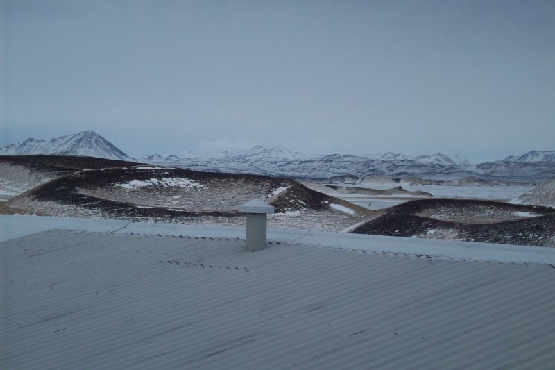 Pseudocraters Seen from Hotel window
These are apparently formed like bubbles popping in porridge, when the land was covered in hot lava. 
Link-words: CarolePope Iceland2012