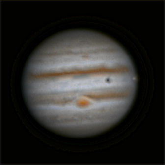 Jupiter with GRS, Io and Io's Shadow
Mid point frame with greatest detail, wavelets re-applied.
Link-words: Duncan