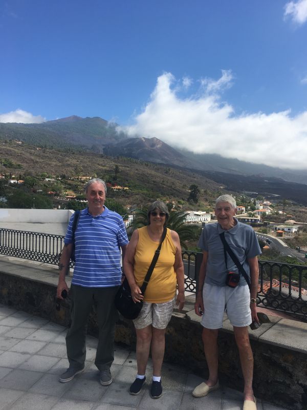 Volcano 2021 La Palma
A view of the 2021 Volcano 
Dave Allen, Carole and Adrian Pope
This place where we were being photographed is where 100s of World News reporters stood to photograph the Volcano 
Link-words: LaPalma2024