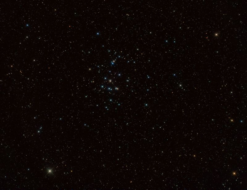 Wide-Field Beehive Cluster (M44) Crop
After struggling to find any interesting wide-field objects at this time of year, I tried imaging the Beehive Cluster in Cancer. This is a crop of the cluster itself, but I was more interested in seeing what else I could pick up in the full field of 5.6x3.7 degrees (see annotated version).
