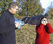 Cris looking at the sunspot group which was naked-eye.